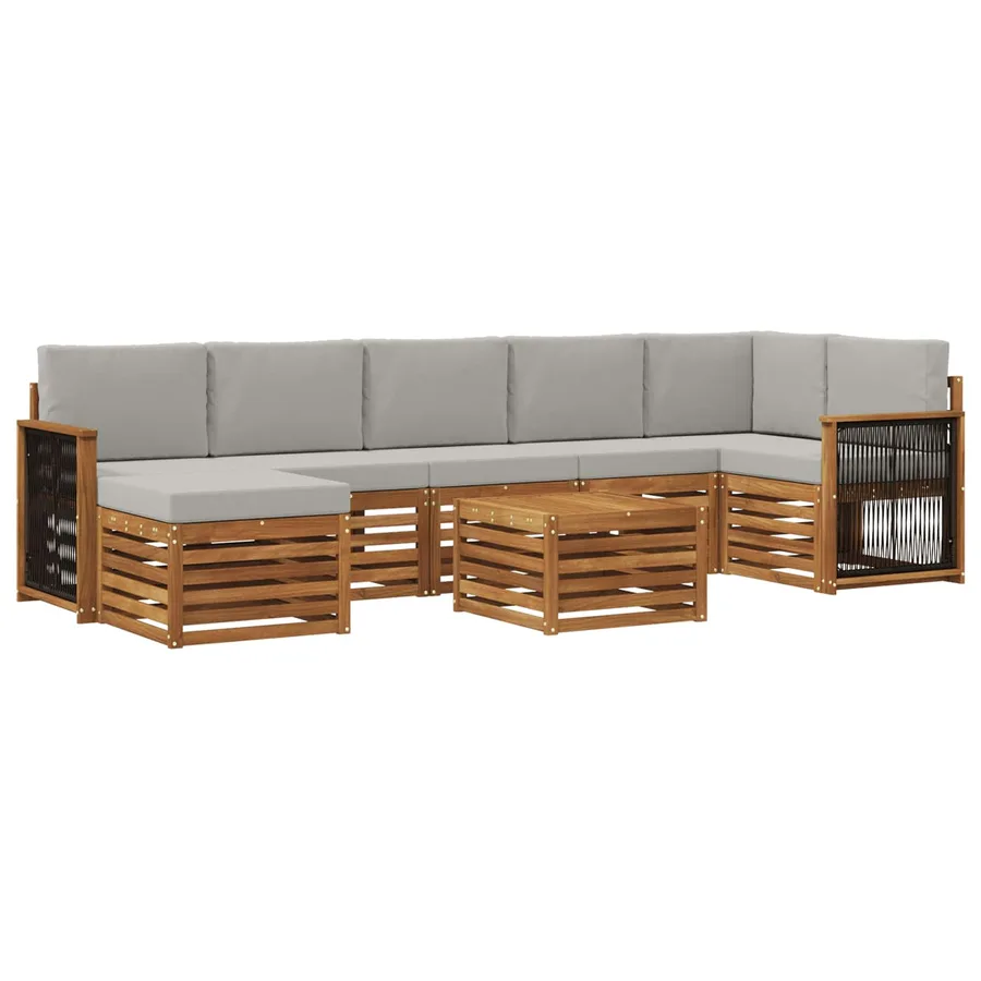 Ensemble de canapés d'extérieur 7 pcs Naturel et gris clair - 2