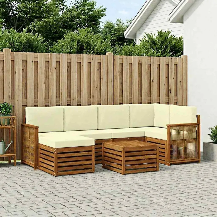 Ensemble de canapé d'angle avec coussin 6 pcs Naturel et Crème