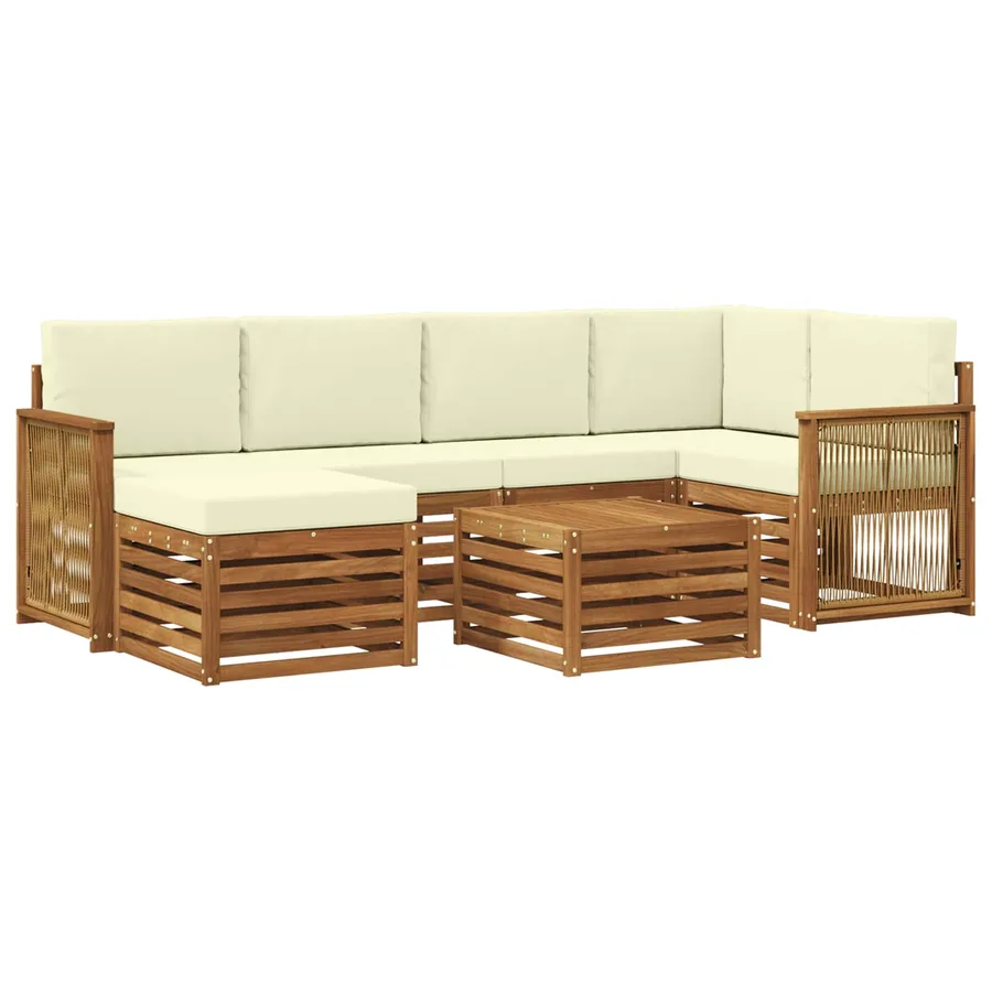 Ensemble de canapé d'angle avec coussin 6 pcs Naturel et Crème - 2