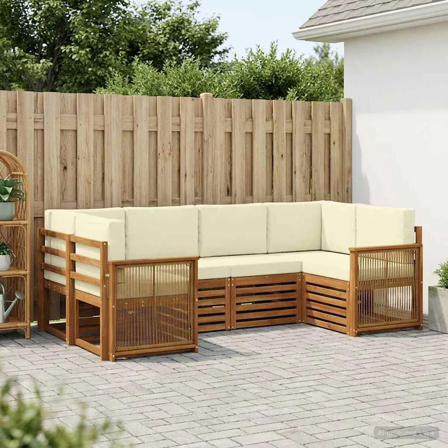 Ensemble de canapé d'angle avec coussin 5 pcs Naturel et Crème