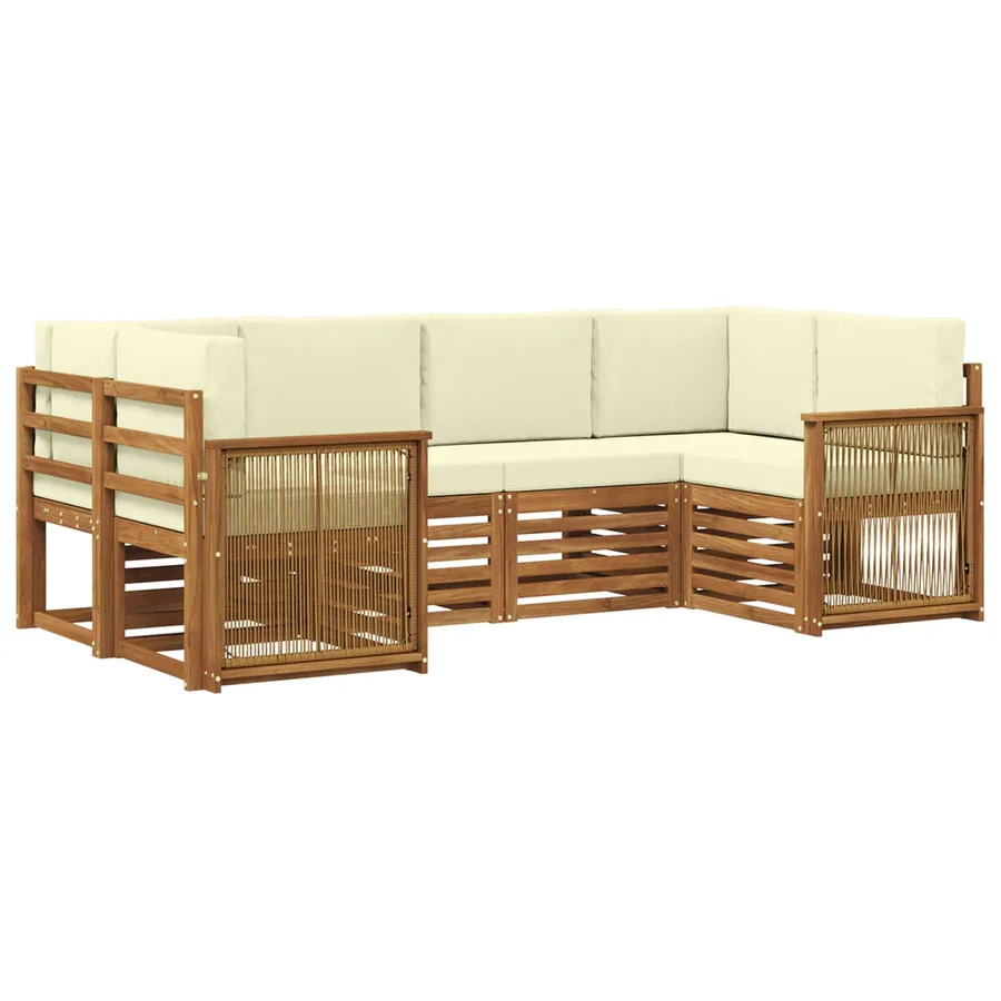 Ensemble de canapé d'angle avec coussin 5 pcs Naturel et Crème - 2