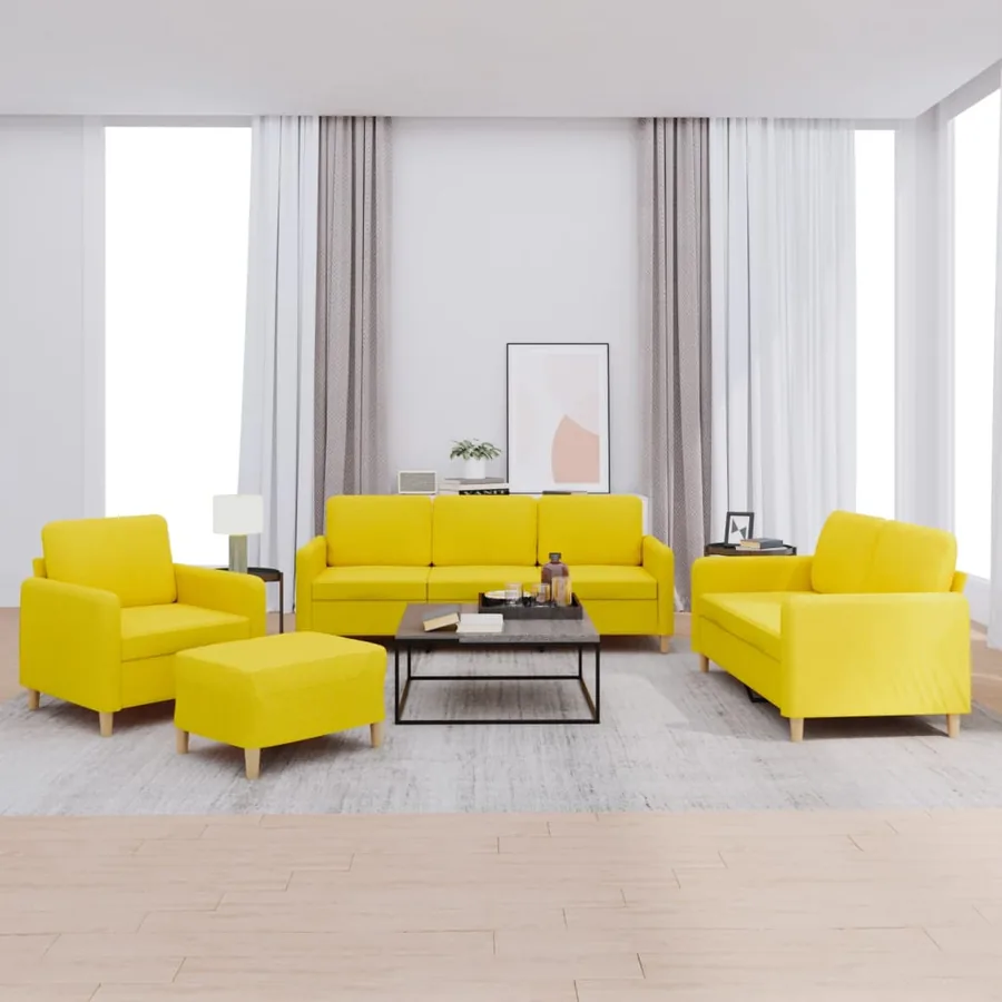 Ensemble de canapés 4 pcs avec coussins Jaune clair Tissu