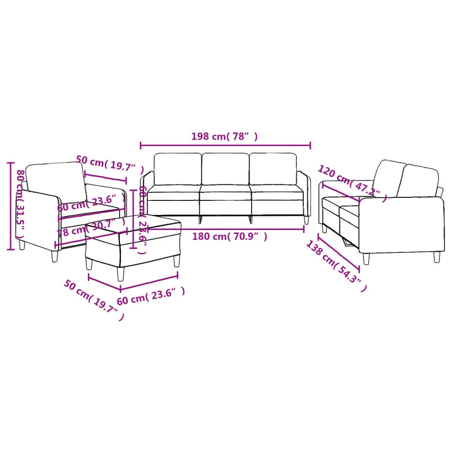 Ensemble de canapés 4 pcs avec coussins Jaune clair Tissu - 10