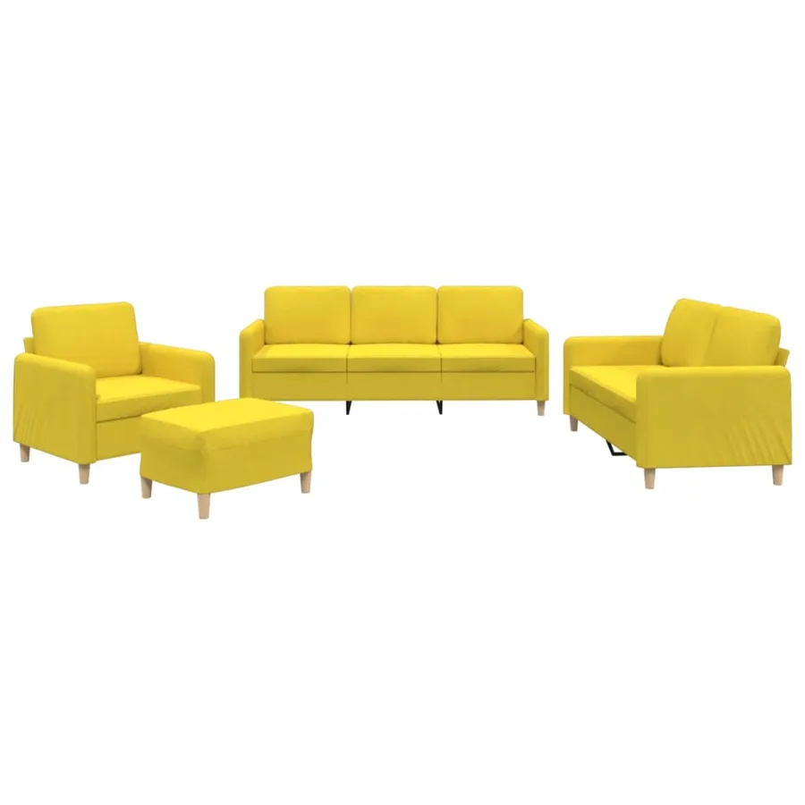 Ensemble de canapés 4 pcs avec coussins Jaune clair Tissu - 2