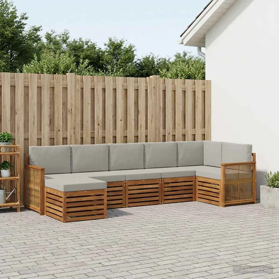 Ensemble de canapé d'angle 6 pcs Naturel et gris clair