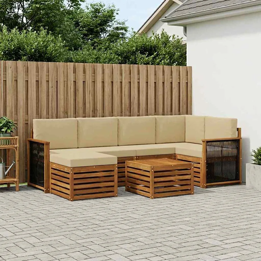 Ensemble de canapé d'angle avec coussin 6 pcs Naturel