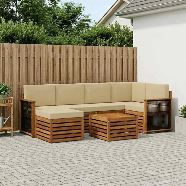 Ensemble de canapé d'angle avec coussin 6 pcs Naturel