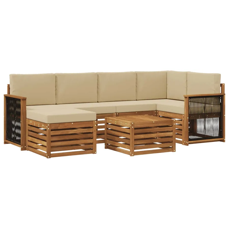 Ensemble de canapé d'angle avec coussin 6 pcs Naturel - 2
