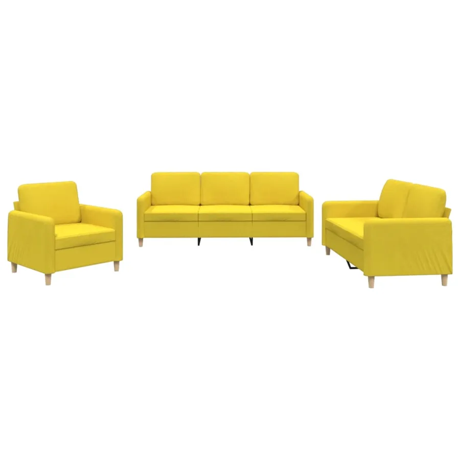Ensemble de canapés 3 pcs avec coussins Jaune clair Tissu - 2