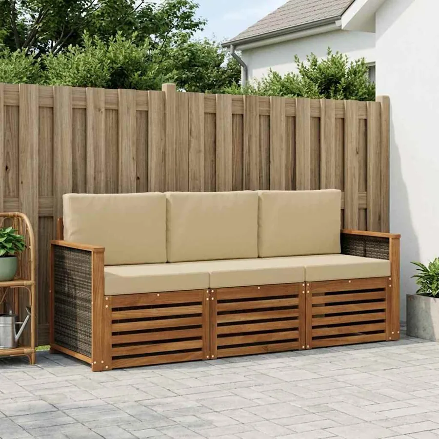 Ensembles de canapés avec coussin 3 pcs Bois d'Acacia Massif