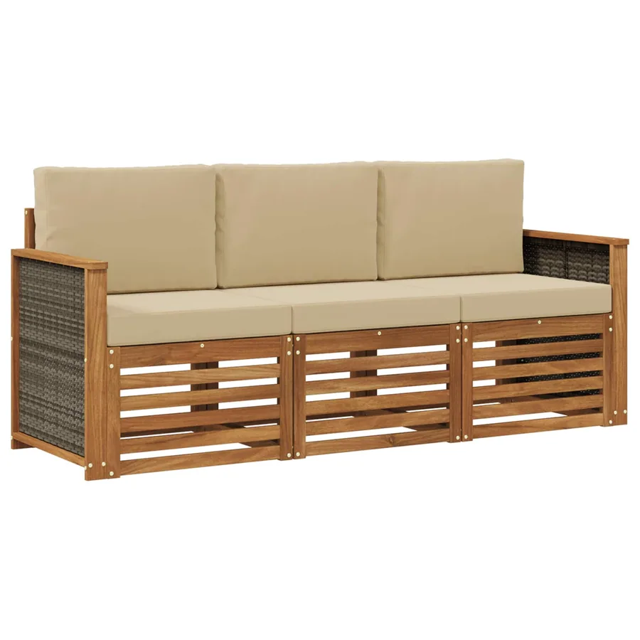 Ensembles de canapés avec coussin 3 pcs Bois d'Acacia Massif - 2