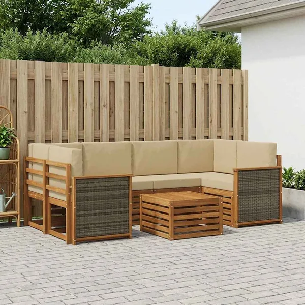 Ensemble de canapés d'extérieur 7 pcs Naturel et Beige