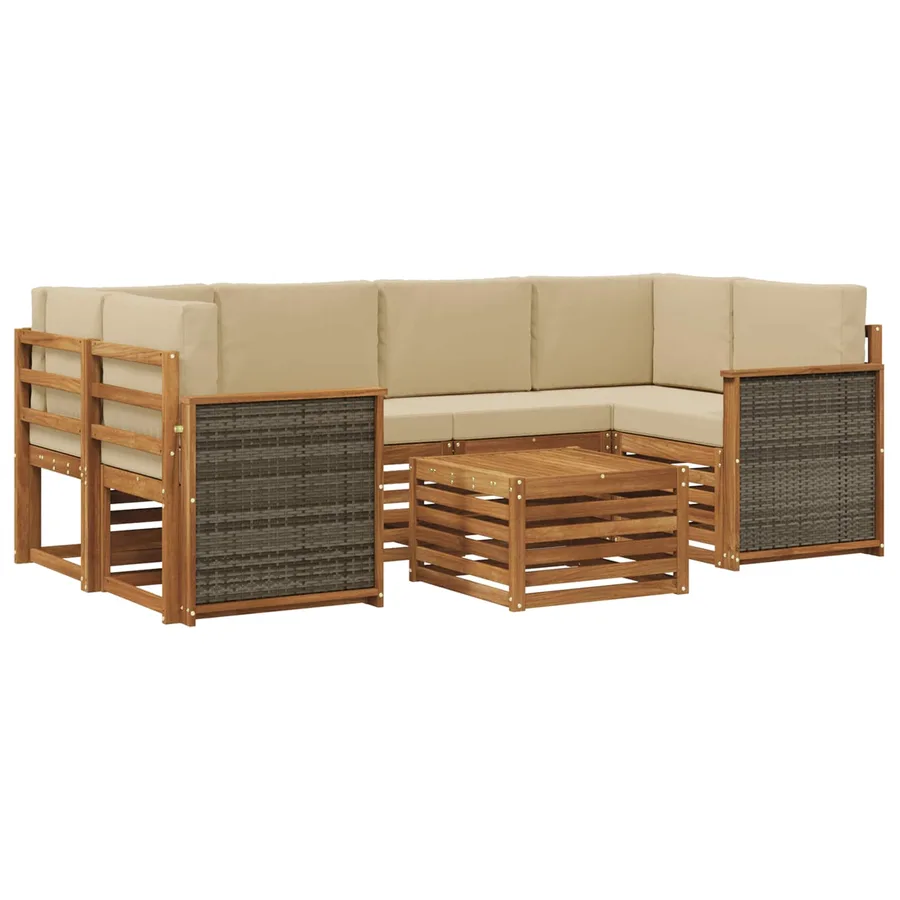 Ensemble de canapés d'extérieur 7 pcs Naturel et Beige - 2
