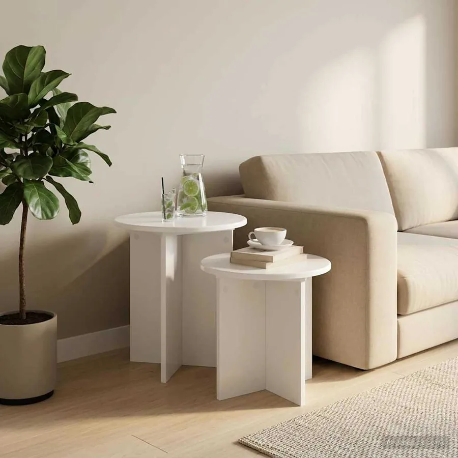 Ensemble de tables d'appoint avec stockage 2 pcs Blanc brillant