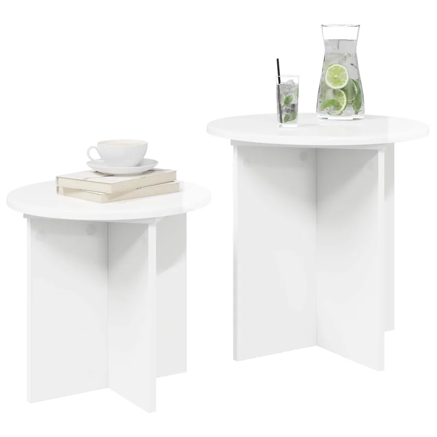 Ensemble de tables d'appoint avec stockage 2 pcs Blanc brillant - 3