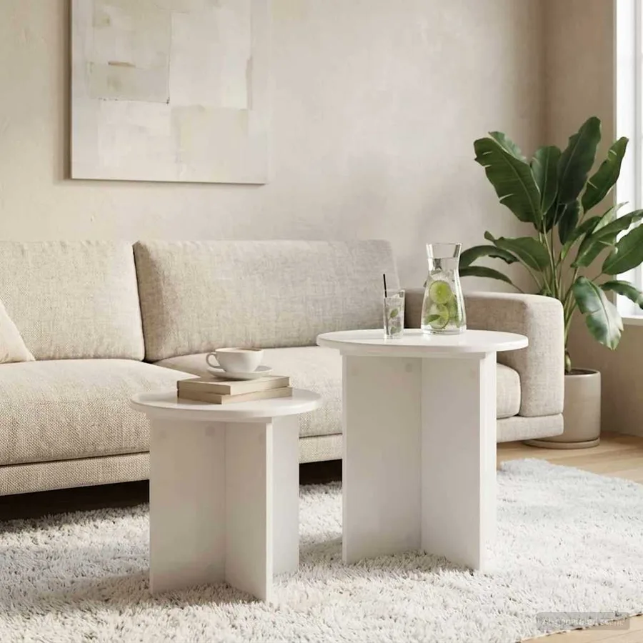 Ensemble de tables d'appoint avec stockage 2 pcs Blanc brillant - 4