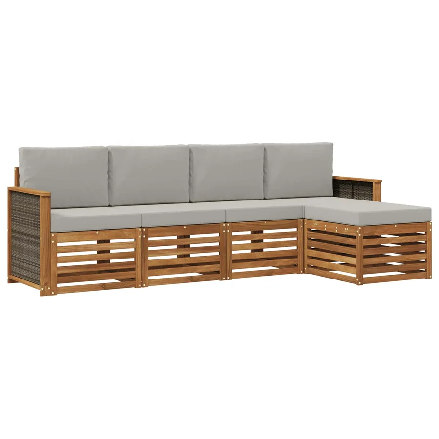 Ensemble de canapés d'extérieur 5 pcs Naturel et gris clair - 2