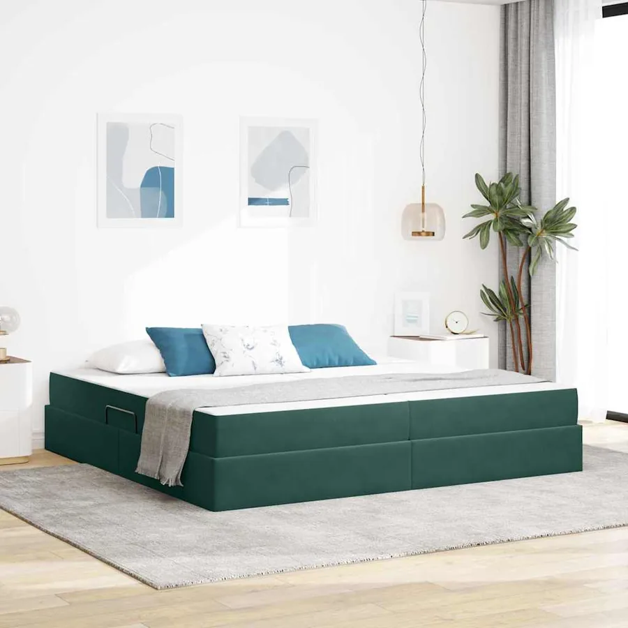 Lit avec rangement et matelas Vert foncé 200 x 200 cm Velours