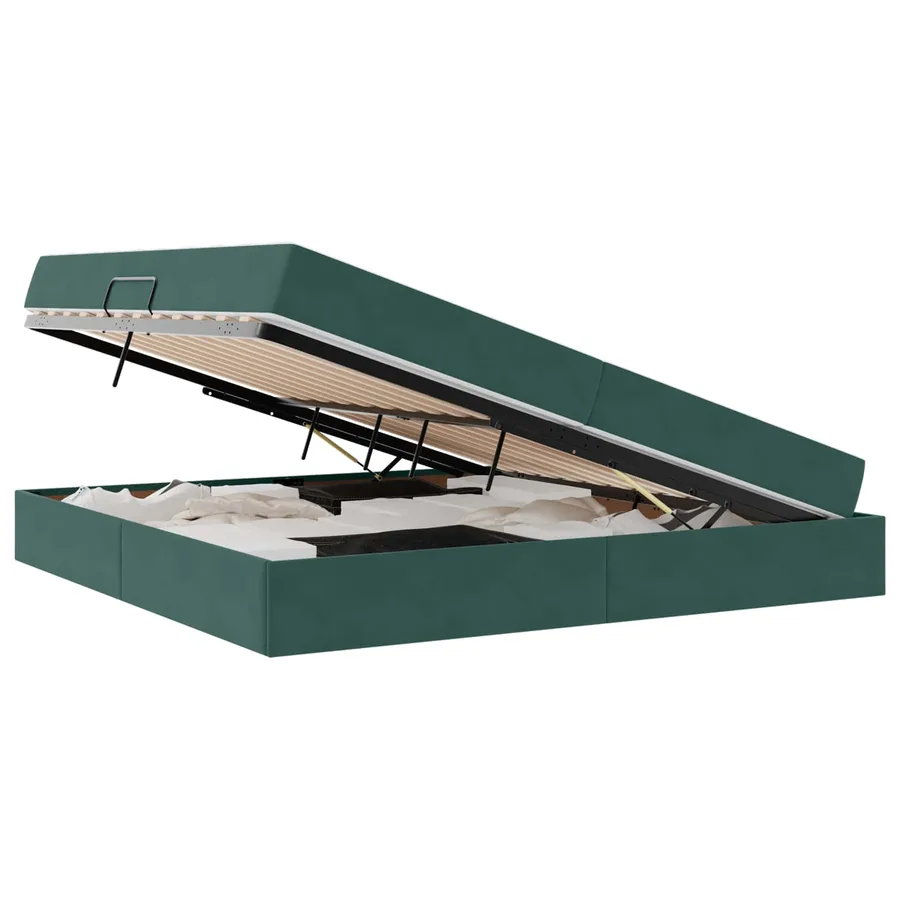 Lit avec rangement et matelas Vert foncé 200 x 200 cm Velours - 2