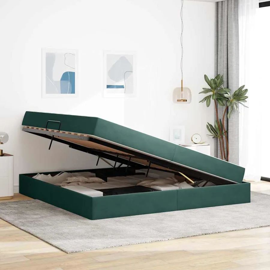 Lit avec rangement et matelas Vert foncé 200 x 200 cm Velours - 4