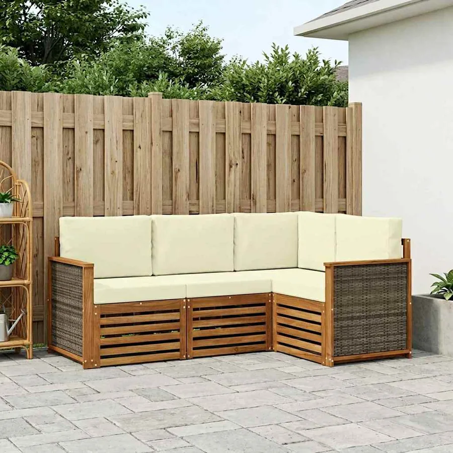 Ensembles de canapés avec coussin 4 pcs Bois d'Acacia Massif