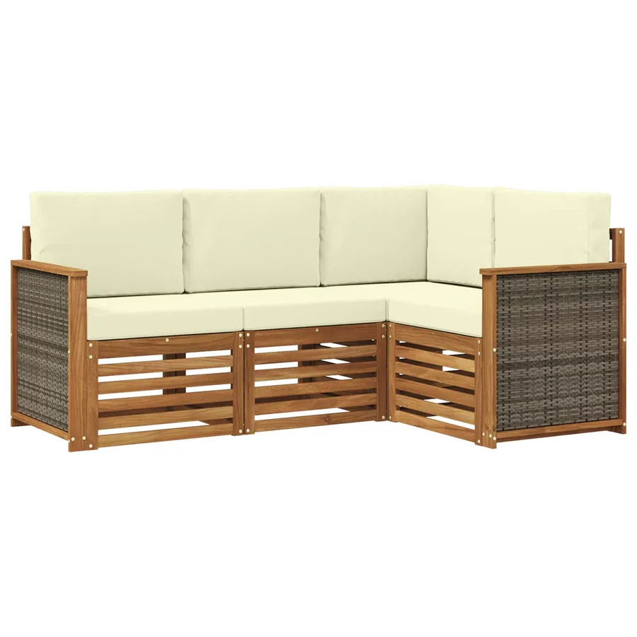 Ensembles de canapés avec coussin 4 pcs Bois d'Acacia Massif - 2