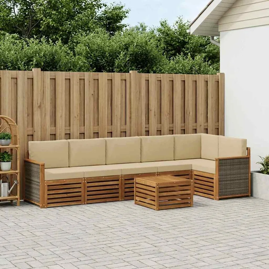 Ensemble de canapé d'angle avec coussin 6 pcs Naturel