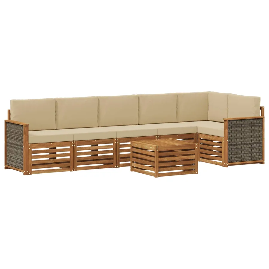 Ensemble de canapé d'angle avec coussin 6 pcs Naturel - 2