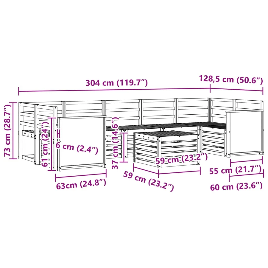 Ensemble de canapés d'extérieur 8 pcs Naturel - 8