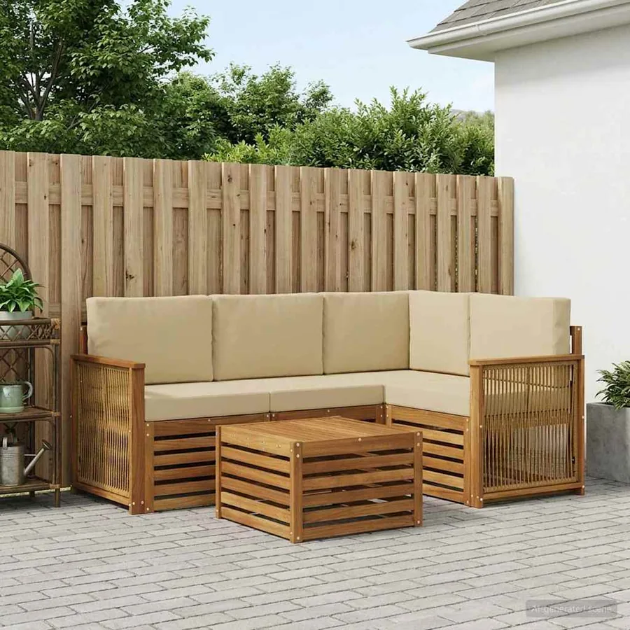 Ensemble de canapés d'extérieur 5 pcs Naturel et Beige