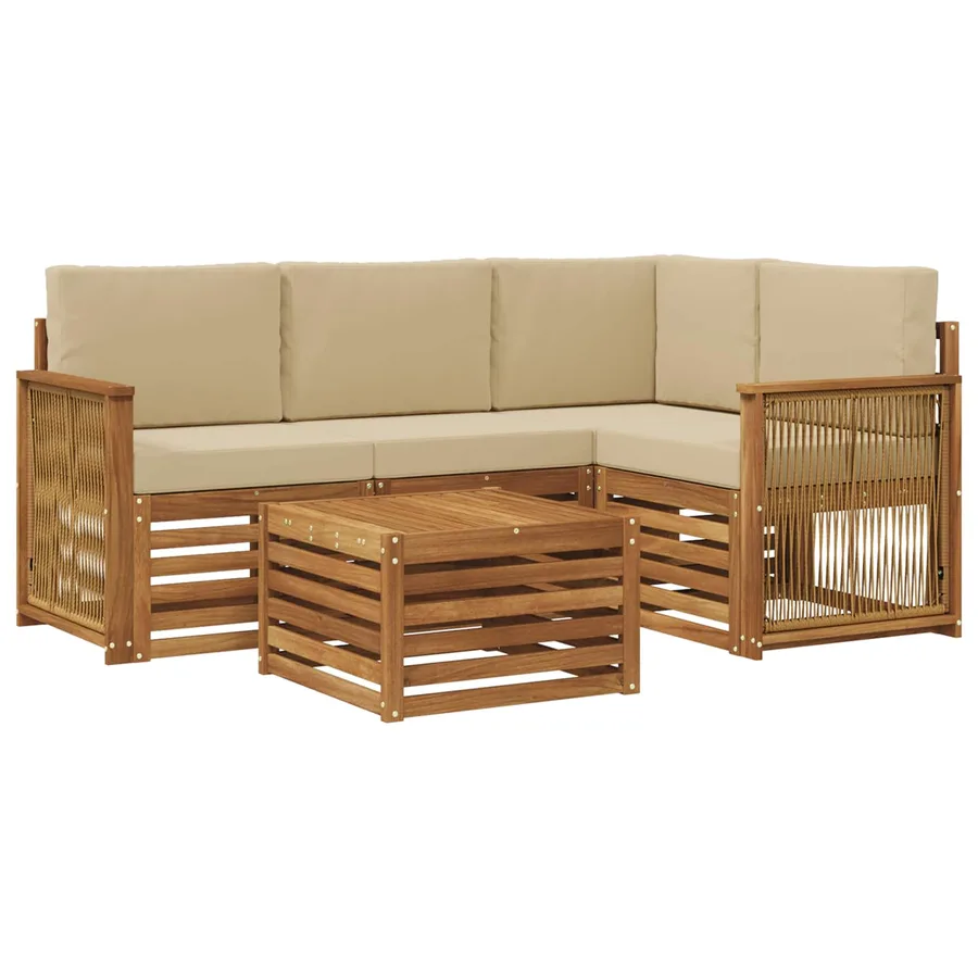 Ensemble de canapés d'extérieur 5 pcs Naturel et Beige - 2