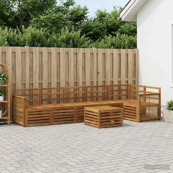 Ensemble de canapé d'angle 6 pcs Naturel Bois d'Acacia Massif