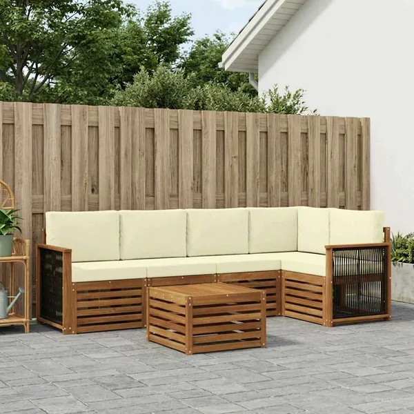 Ensemble de canapé d'angle avec coussin 5 pcs Naturel et Crème