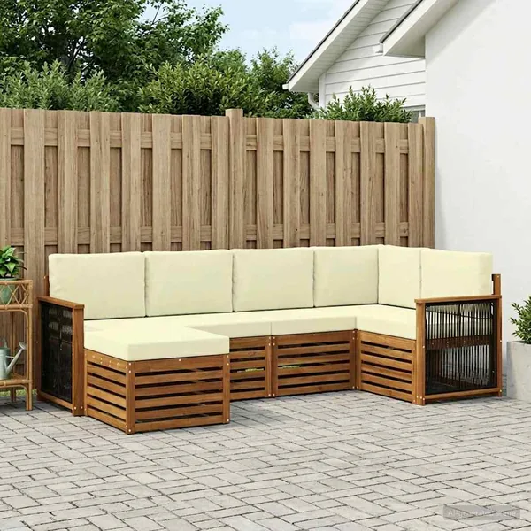 Ensemble de canapé d'angle avec coussin 5 pcs Naturel et Crème