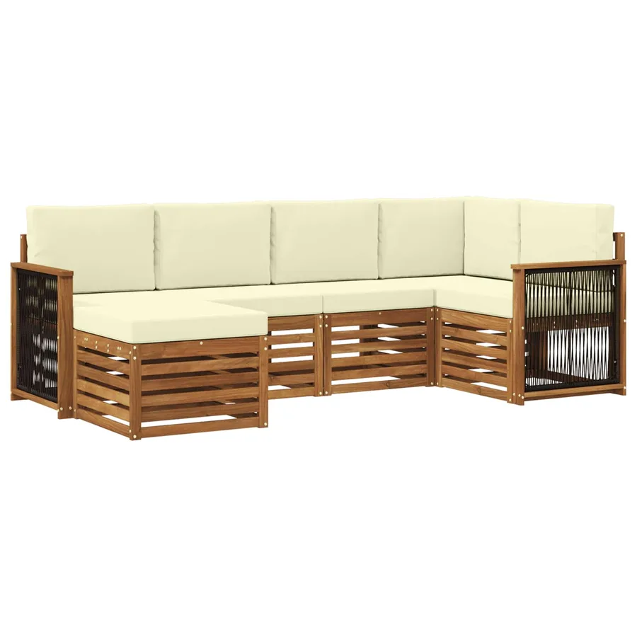 Ensemble de canapé d'angle avec coussin 5 pcs Naturel et Crème - 2