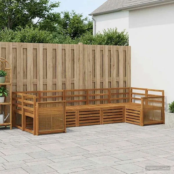 Ensemble de canapé d'angle 6 pcs Naturel Bois d'Acacia Massif