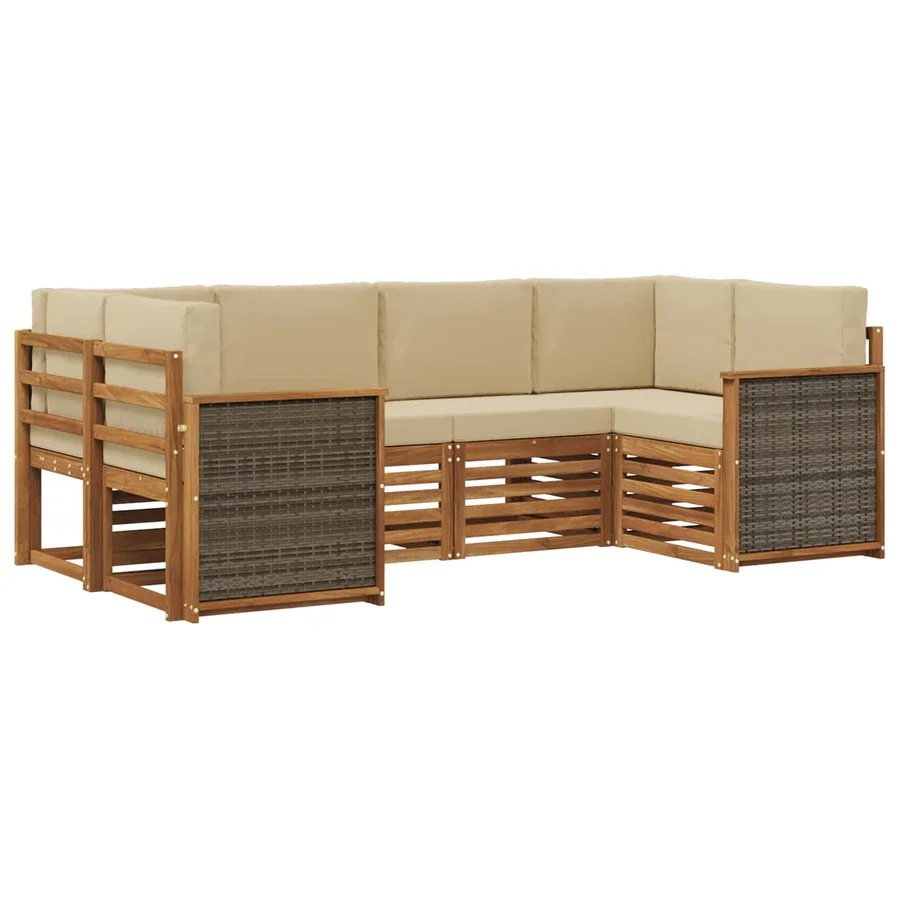 Ensemble de canapé d'angle avec coussin 5 pcs Naturel - 2