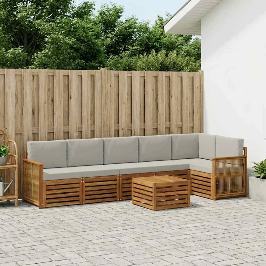 Ensemble de canapé d'angle 6 pcs Naturel et gris clair