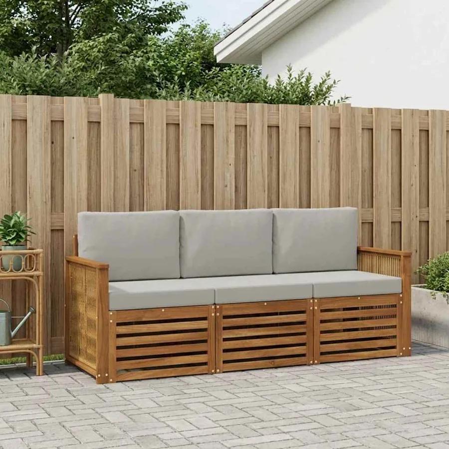 Ensembles de canapés avec coussin 3 pcs Bois d'Acacia Massif