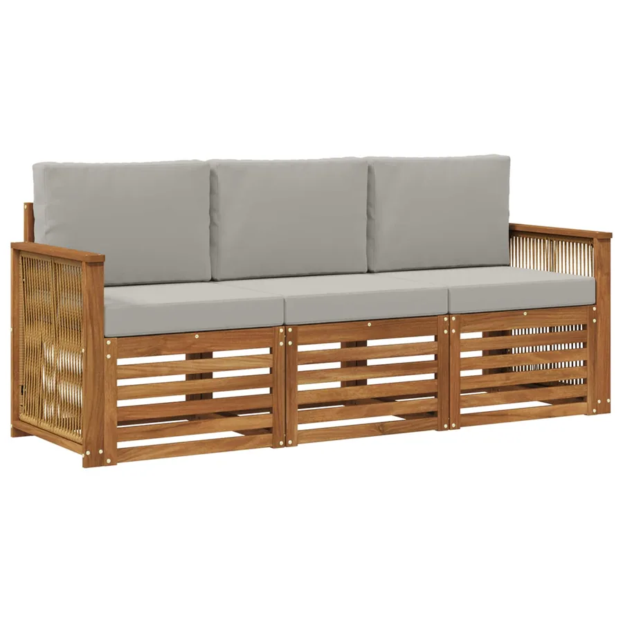 Ensembles de canapés avec coussin 3 pcs Bois d'Acacia Massif - 2