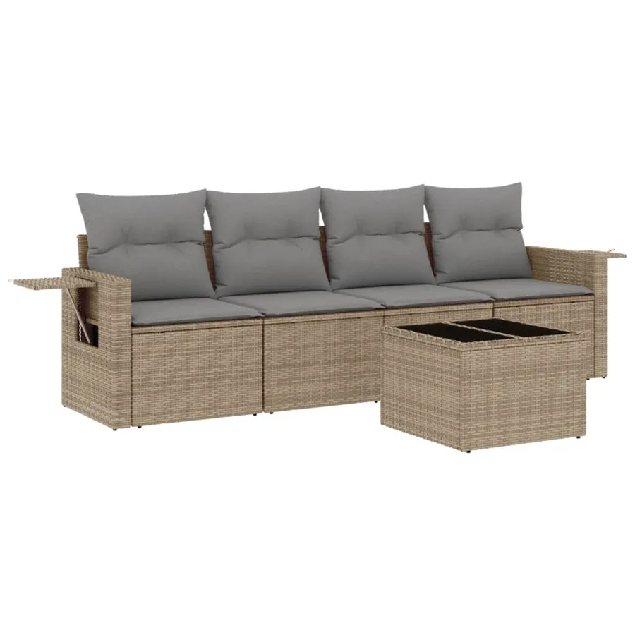 Salon de jardin avec coussins 5 pcs beige résine tressée - 2