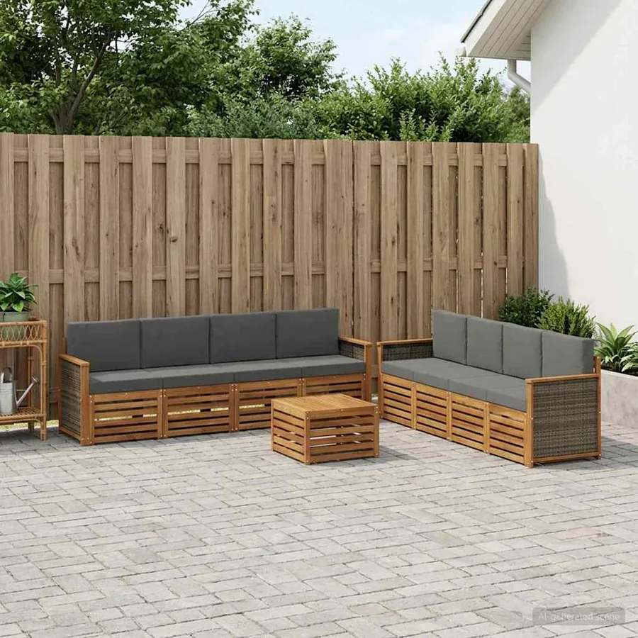 Ensembles de canapés avec coussin 9 pcs Bois d'Acacia Massif