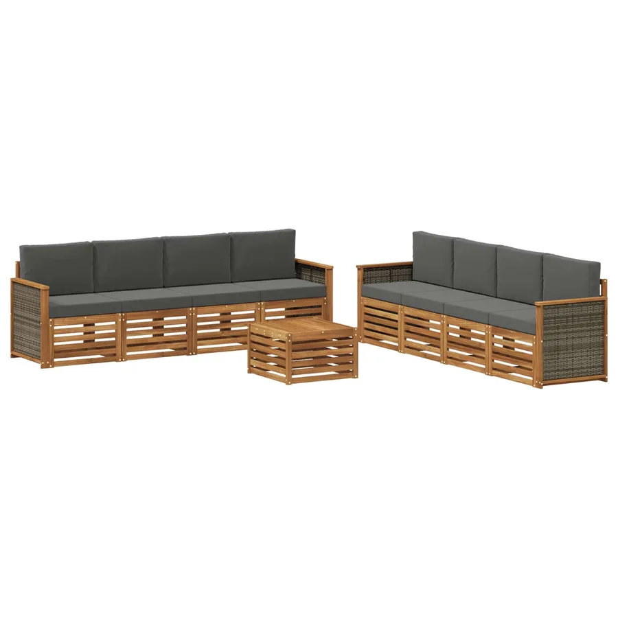 Ensembles de canapés avec coussin 9 pcs Bois d'Acacia Massif - 2