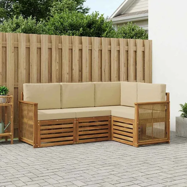 Ensembles de canapés avec coussin 4 pcs Bois d'Acacia Massif