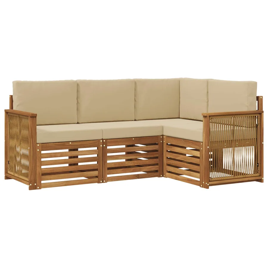 Ensembles de canapés avec coussin 4 pcs Bois d'Acacia Massif - 2