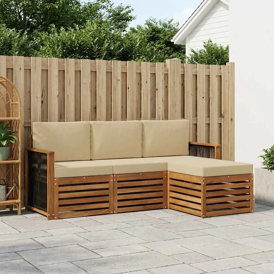 Ensemble de canapés d'extérieur 4 pcs Naturel et Beige