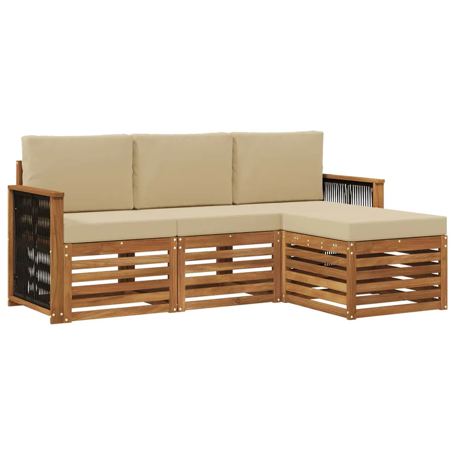 Ensemble de canapés d'extérieur 4 pcs Naturel et Beige - 2