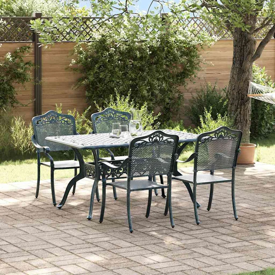 Ensemble de salle à manger pour jardin 5 pcs Vert Aluminium - 4
