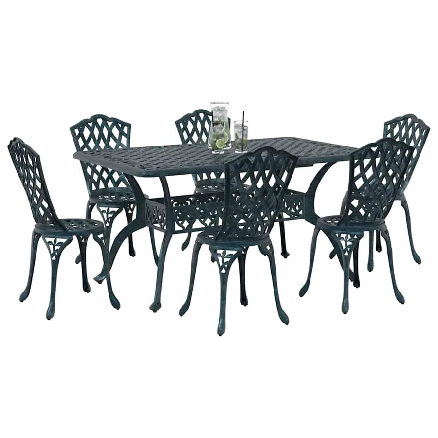 Ensemble de salle à manger pour jardin 7 pcs Vert Aluminium - 3