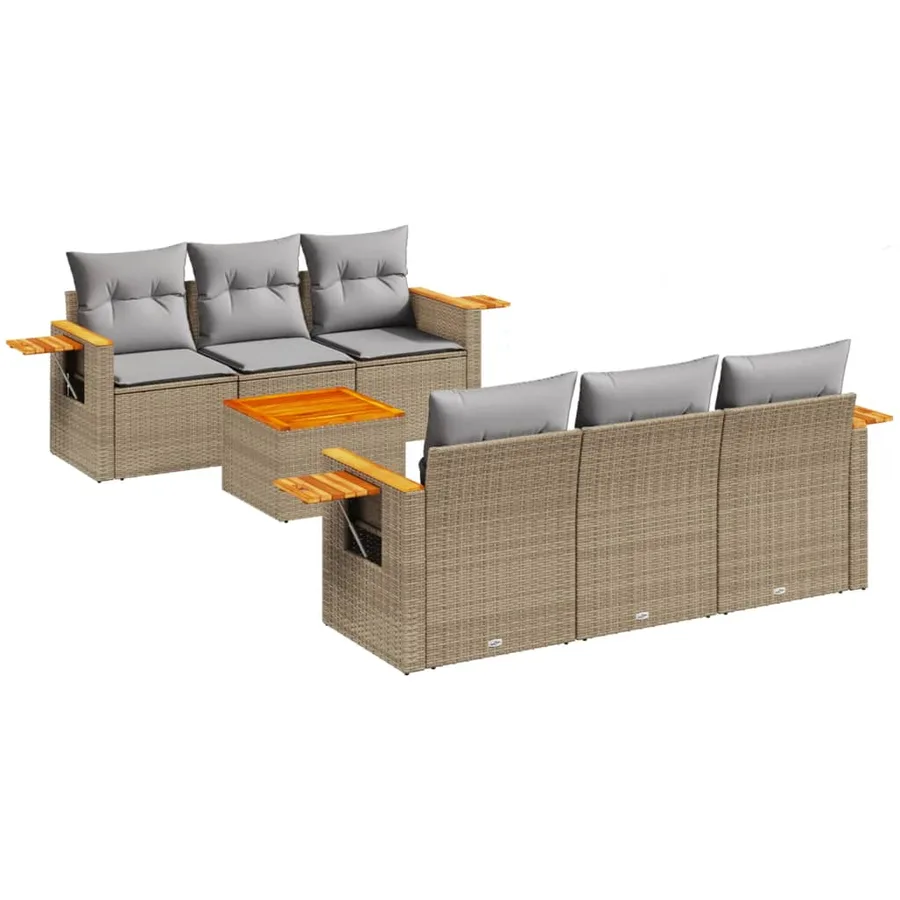 Salon de jardin avec coussins 7 pcs beige résine tressée - 2